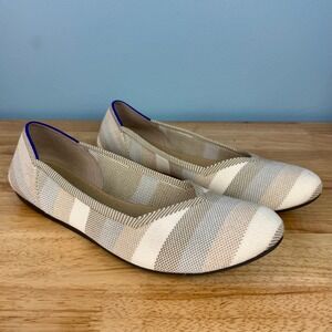 Rothy's The Flat Women's 12 Cream Gray Stripe Almond Round Slip‎ On Ballet Shoes